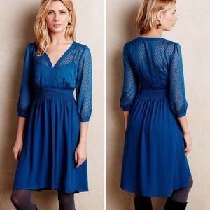 NWOT Anthropologie HD in Paris Celeste Swiss Dot Teal Blue Dress US Size 6